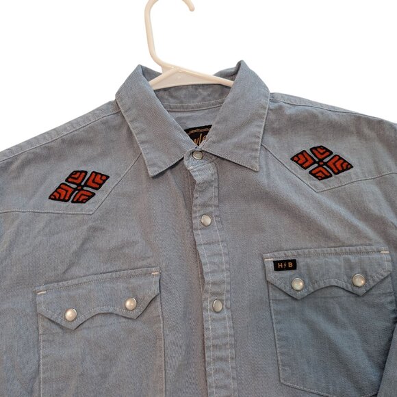 Howler Bros Shirt Mens Medium Blue Denim Chambray Western Pearl Snap Guacho - Picture 2 of 8